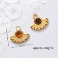 Close-up detail of 18K gold plated tiger eye stainless steel pendant with dimensions - Fan
