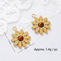 Macro detail of 18K gold plated stainless steel sunflower pendant with tiger eye stone - Sunflower