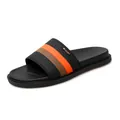 Ciabatte da uomo nere con strisce arancioni e marroni, stile sportivo e casual chic. - 38 / Stile a Righe di Colori Misti / Nero
