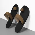 Men's minimalist summer toe-ring sandals featuring brown leather straps and black rubber soles - 40 / Brown Style (309) / Brown