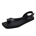 Retro-Herren-Ledersandalen in Schwarz mit Zehenschlaufe und verstellbarem Riemen. - 38 / Schwarz (5206)