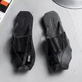 Unique black men's avant-garde toe-loop sandals featuring multi-strap design for beach - 40 / Black Style (K11) / Black