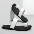 Stylish black and white men's toe-ring sandals, perfect for summer beach vacations - 40 / White Style (309) / White