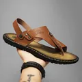 Tongs classiques en cuir marron pour hommes avec semelle en caoutchouc pour la plage - 38 / Modèle 2668 / Kaki
