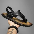 Sandales d'été décontractées en cuir noir pour hommes pour la plage et les loisirs quotidiens - 38 / Modèle 2668 / Noir