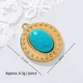 Detail view of a vintage oval turquoise pendant with gold-plated stainless steel beaded border - Dotted Border Oval Disc