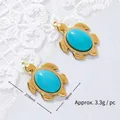 Close-up detail of 18K gold plated turtle pendant with turquoise stone and dimensions - Sea Turtle