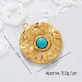 Close-up detail view of turquoise titanium steel pendant with dimensions and weight info - Hexagram Round Plaque