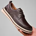 Casual dark brown leather shoes with white stitching and thick sole - 38 / 8112 Style (8112) / Brown