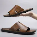 Retro bruine heren sandalen van imitatieleer met uitsnijdingen en zachte zwarte zool - 38 / H-vormige Opengewerkte Stijl (11663) / Bruin