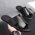 Premium black handmade soft sole leather sandals with hollow-out design for men's casual wear - 38 / H-Shaped Hollow Style (11663) / Black