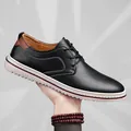 Stylish casual black leather men's shoe with white stitching and thick rubber sole. - 38 / 8111 Style (8111) / Black