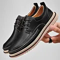 Men's classic black leather casual shoes featuring white stitching and thick sawtooth soles - 38 / 8112 Style (8112) / Black