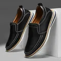 Classic black men's leather loafers featuring elegant white decorative stitching details - 40 / 516 Style (516) / 516 Black