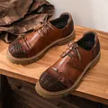 Men's retro brown cowhide work shoes with woven leather details - 38 / Low-Top Work Shoes (99306) / Brown
