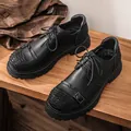 Classic black men's leather work shoes with unique woven toe detail and rugged thick sole - 38 / Black (99306)