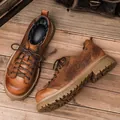 Durable men's round toe genuine leather work shoes in a vintage brown distressed finish - 38 / Brown (99309)