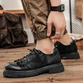 Black genuine leather round toe work shoes for men, casual low-top Martin style shoes - 38 / Black (99309)