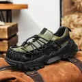 Rugged olive green and black cowhide leather outdoor casual shoe with a chunky sole - 38 / Green (8512)