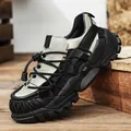 Premium men's leather outdoor work shoes featuring grey panels and heavy lug soles - 38 / Gray (8512)