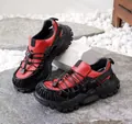 Men's outdoor leather shoes in red and black with thick soles for hiking and leisure. - 38 / Reddish Brown (8512)