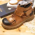 Vintage men's premium brown leather work boots with black toe cap and chunky sole - 38 / Mid-Top Work Style (99310) / Brown