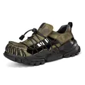 Distressed olive green men's top-layer cowhide work shoes with chunky rugged sole - 38 / 8508 Style / Army Green