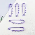 Macro detail of five purple painted metal safety pins with DIY hanging loops - Lacquered Large Pin / 5 Pieces / Purple