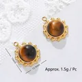 Detailed close-up of tiger's eye charms showing 15mm and 12.5mm dimension markers - Outer Beaded Round Style