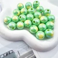 High-quality green acrylic round beads with heart pattern for DIY jewelry making - Green