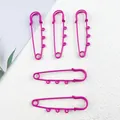Detail view of five 6cm vibrant fuchsia painted safety pins with loops for DIY crafts - Lacquered Large Pin / 5 Pieces / Rose Red