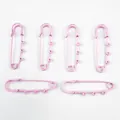 Detail shot of six large pink safety pins with four loops for DIY jewelry charms. - Lacquered Large Pin / 5 Pieces / Pink