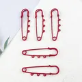 Detail of five red lacquer coated large safety pins with integrated hanging loops for DIY - Lacquered Large Pin / 5 Pieces / Red