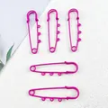 Detail view of large pink painted safety pins with three loops for DIY charms - Lacquered Large Pin / 5 Pieces / Rose Red
