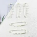 Close-up of white painted large safety pins with loops for DIY charms - Lacquered Large Pin / 5 Pieces / Off White