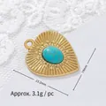 Detailed view of gold-plated heart pendant with turquoise inlay and measurements - Striped Heart