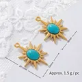 Detailed close-up of 18K gold plated turquoise starburst pendant with measurements - Starburst