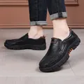 Mocassins en cuir noir premium pour hommes avec semelles en caoutchouc antidérapantes - 39 / Noir