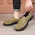 Mocassins pour hommes vert olive confortables en cuir texturé respirant - 40 / Style 3906 / Kaki