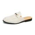 Mocasines blancos minimalistas para hombre sin talón con hebilla metálica dorada clásica - 38 / Beige (917)