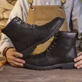 Men's vintage dark brown leather Martin boots with high-top British retro design - 39 / Black (9188)