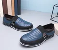 Detailed view of men's blue and black slip-on casual loafers with quilted leather panels - 38 / Casual Loafers (026Y)-Blue