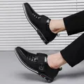 Eleganti scarpe casual da uomo in pelle nera con dettagli cuciti e fibbia in metallo - 38 / Nero (5559)