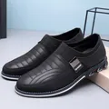 Casual black men's slip-on loafers with stylish ribbed stitching and metal buckle - 38 / Casual Loafers (026Y)-Black