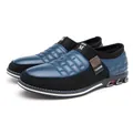 Stylish men's blue and black slip-on casual loafers with quilted leather pattern and M logo - 38 / Slip-on Blue