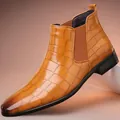 Stivale Chelsea da uomo marrone con trama a coccodrillo ed elastico - 39 / Giallo