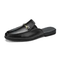 Mocasín tipo mule de cuero negro para hombre con detalle de hebilla metálica dorada lujo - 38 / Negro (915)