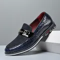 Mocassini da uomo blu scuro in pelle intrecciata con fibbia dorata di lusso - 38 / Blu (5202)