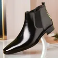 Eleganti stivali Chelsea neri lucidi da uomo con punta quadrata e pannelli elastici - 40 / Nero (2207-1)