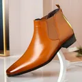 Stivaletti Chelsea classici in pelle marrone con elegante punta quadrata da uomo - 40 / Marrone Chiaro (2207-1)
